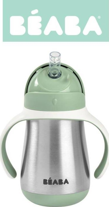 Шише за деца BEABA од нерѓосувачки челик, со сламка, 250 ml, зелена Sage