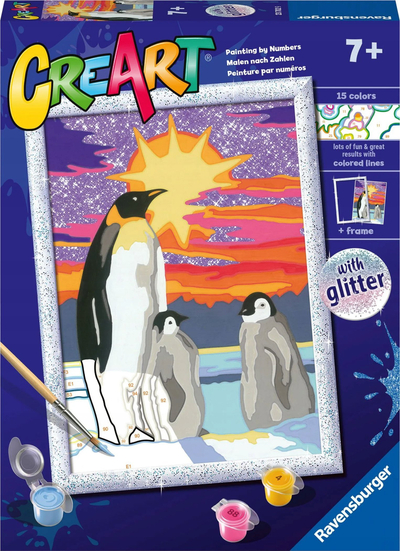 Set pikture me numra Ravensburger CreArt Penguins, 15 ngjyra, 7+