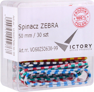 Kapëse letra Zebra Paper Clip, 50mm, 30 copë, me ngjyra