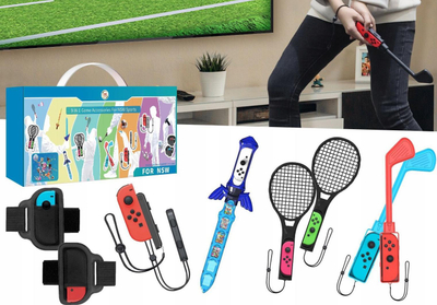 Set aksesorësh JYS NS236 për Nintendo Switch, 9 në 1, plastike ABS, shumëngjyrësh