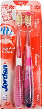 Set i furçave për dhëmbë Jordan DUO Individual Clean Soft, 2 copë, rozë