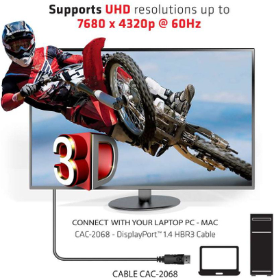Kабел DisplayPort Club3D CAC-2068, 2m, 8K 60Hz, црн