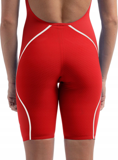 Kostum gare noti për goca Speedo Fastskin LZR Pure Intent 2.0 Openback Kneeskin, i miratuar nga FINA, i kuq me të bardha