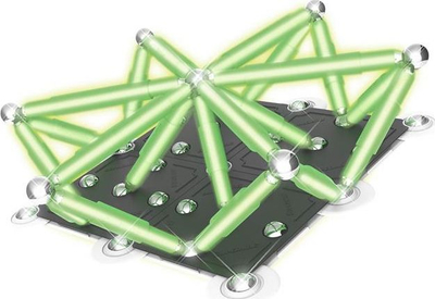Lodër konstruktive magnetike Supermag Glow 98, 98 pjesë, efekt ndriçues, jeshile