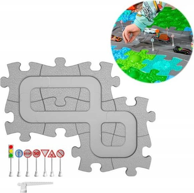 Set pistë magnetike për makina Muffik MFK-068, puzzle shqisor, gri