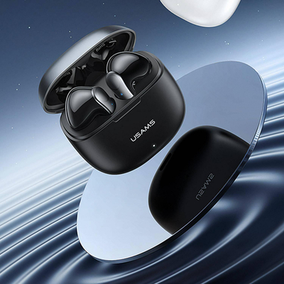 Kufje wireless USAMS EWAVE NX10 TWS, Bluetooth 5.0, me kuti karikimi, të zeza