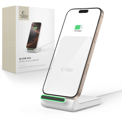 Karikues wireless Tech-Protect Q15W-A40, me stand, 15W, i bardhë