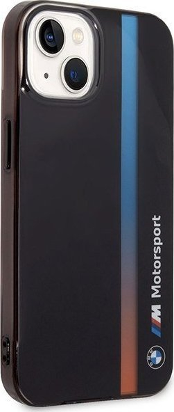 Këllëf telefoni BMW Motorsport Tricolor për iPhone 14, transparent, i zi
