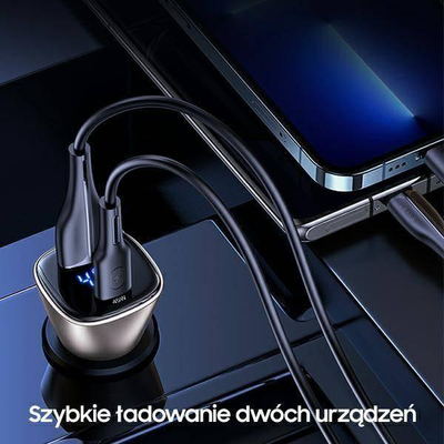 Karikues makine Usams C29, 72W, USB A USB C, gri transparent