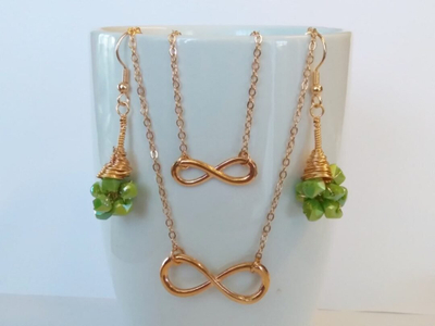 Set - qafore + varëse + vathë Infinity&Handmade të prapuara në ari QV2XI, i artë/gjelbër