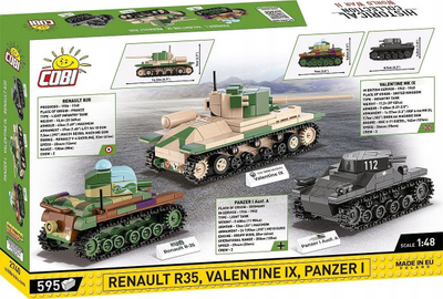 Сет за градење Коби Historical Collection WWII, Рено R35 Валентајн IX Панцер I, 595 парчиња, повеќебојно