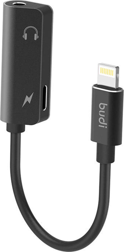 Adapter Lightning në 3.5mm Budi, 12cm, për iPhone, i zi