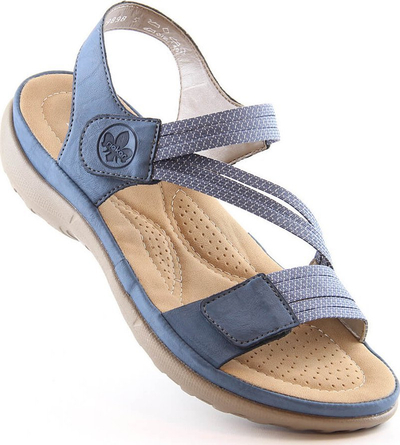 Sandale për femra Rieker RKR587, me shiritë Velcro, me platformë 3 cm, blu