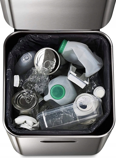 Koshi mbeturinash Joseph Joseph Totem, 40L, dy ndarje, çelik inox argjendtë