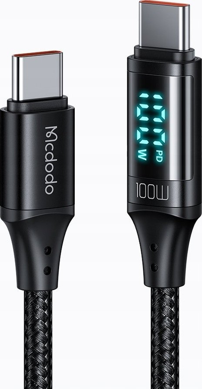 Kabllo karikimi Mcdodo me ekran LED, USB-C në USB-C, 100W PD 5A, e zezë