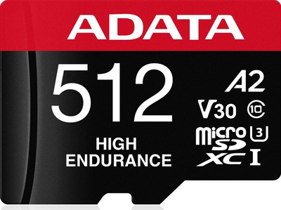 Kartë memorie MicroSDXC ADATA High Endurance, 512GB, Class 10 UHS I U3 A2 V30