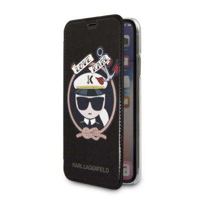 Këllëf libri Karl Lagerfeld KLFLBKPXKSB, për iPhone X XS, lëkurë ekologjike, i zi