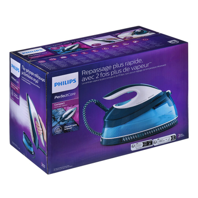 Станица за пеглање со пареа Philips GC7840/20, 2400W, резервоар 1.5L, сина и бела