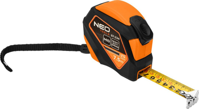 Metër çeliku Neo Tools 67-234, 7.5 m x 25 mm, bllokim automatik, portokalli e zezë