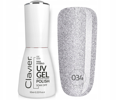 Лак гел Clavier Luxury 034, УВ ЛЕД хибрид, 10 ml, сребрен со сјај