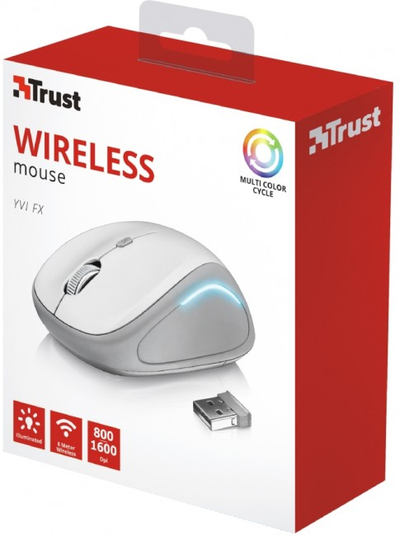 Бежичен глушец Trust Yvi FX, оптички 1600 DPI, бел