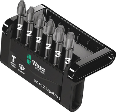Set bitash Wera Impaktor Mini Check Pozi, 6 copë, çelik i fort, me ngjyra të ndryshme