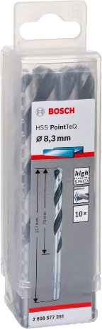 Set shpime metalike Bosch PointTeQ 2608577251, 8.30mm, HSS, 10 copë