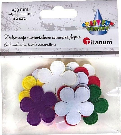 Dekorime vetëngjitëse me lule Titanum Flowers Mix, prej tekstili, 12 copë, me ngjyra të përziera