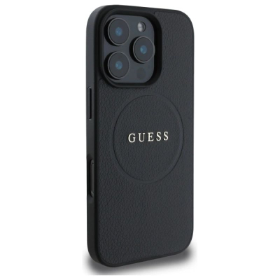 Kapotë telefoni Guess PU Grained Classic Logo, për iPhone 16 Pro Max, e zezë