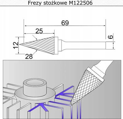 Конусна фреза Шерман M102006, за метал, 6mm, метална