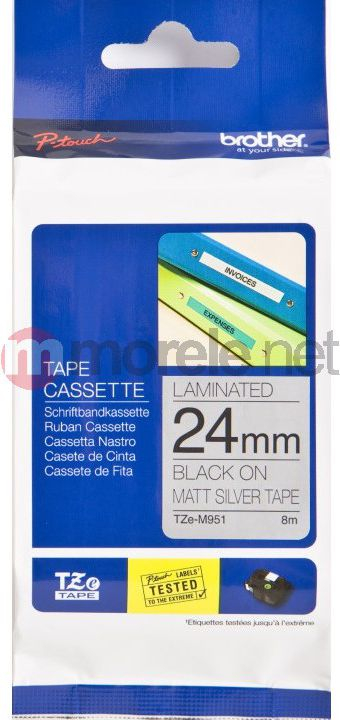 Kasetë etiketa Brother TZe-M951, e laminume 24mm, 8m, argjend mat me shkrim të zi