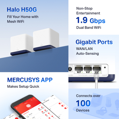 Sistem Mesh Mercusys Wi-Fi 5 Halo H50G (2-pack)