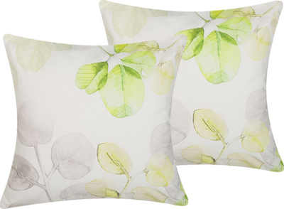 Set jastëkësh për zbukurim Beliani PEPEROMIA, pambuk, 45 x 45 cm, me lule e gjethe, të bardhë