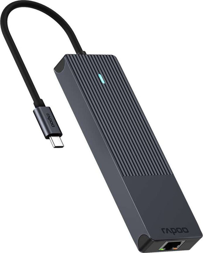 Адаптер УСБ-Ц Рапоо 6 во 1, 4К ХДМИ, ПД 100W, темно сив