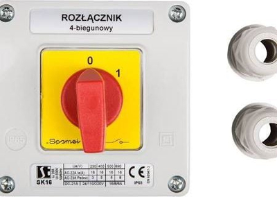 Ndërprës rrotull Spamel SK16-2.8210OB11C, 4P, 16A, në kuti, i kuq me të verdhë