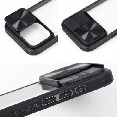 Mbulesë telefoni Slider Case për iPhone 13 Pro Max, me kapak mbrojtës për kamerën, transparente, e zezë