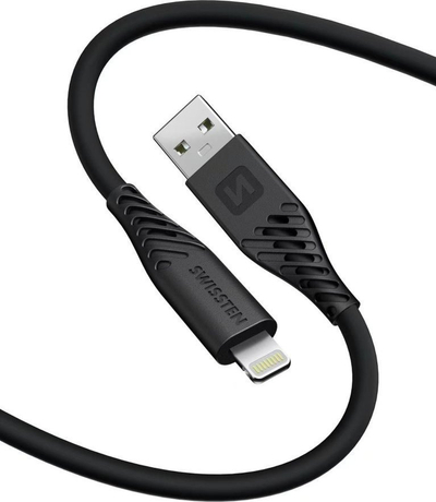 Kabllo karikimi Swissten Soft Silicone USB Lightning, 60W, 1.5m, e zezë
