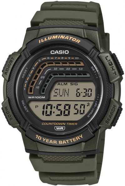Дигитален часовник за мажи Casio WS-1800-3AVEF, 45mm, отпорен на вода 100m, зелен