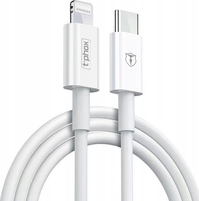 Kabllo kariku T-phox Glary Lite Series, USB-C në Lightning, 18W, 1m, e bardhë
