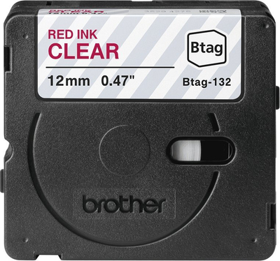Shirit etiketues Brother BTAG-132, 12mm, tekst i kuq me sfond transparent