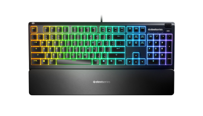 Tastierë gaming SteelSeries Apex 3 US, që s’e ha uji, me drita RGB, e zezë