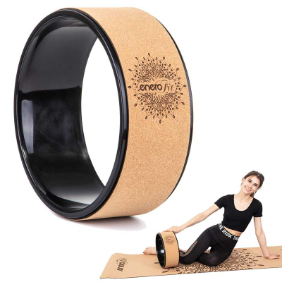Rrotë joga Enero Fit prej tape (cork), 32 cm, tape natyrale, e zezë