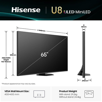 TV Hisense U8 Series 65U8Q, 65", MiniLED, i zi