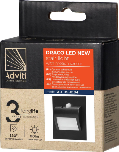 Ndriçues për shkallë Orno DRACO LED NEW AD-OS-6164LR6/B, 1.5W, 12VDC, i zi
