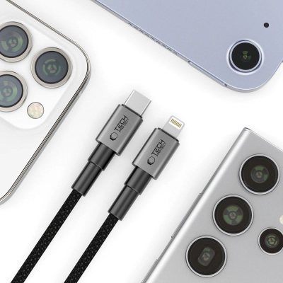 Kabllo karikimi Tech-Protect Ultraboost DNA, USB-C në Lightning, 200cm PD 27W 3A, gri e errët