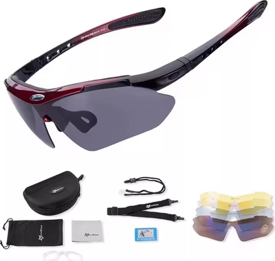 Syze sportive Rockbros 10001, me xhama të polarizuara, UV400, të zeza me të kuqe