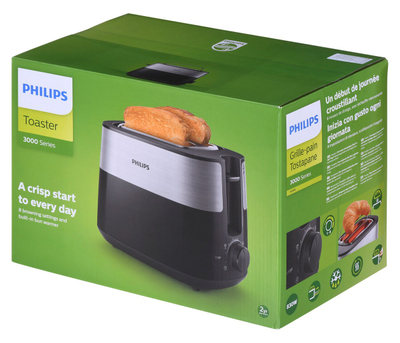Toaster Philips HD2516/90, 2 vende, 8 nivele thekjeje, i zi