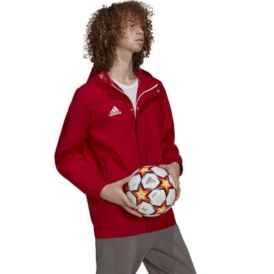 Jaketë për fëmijë Adidas Entrada 22 All Weather IK4013, rezistente ndaj ujit, me kapuç, e kuqe