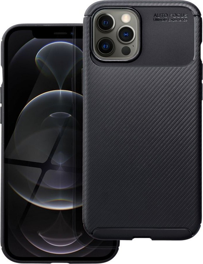 Futrollë Auto Focus Carbon për iPhone 12 Pro Max, teksturë karboni, mbron nga goditjet, e zezë