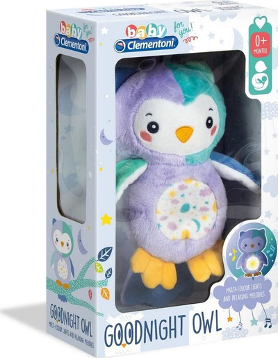 Lodër pelushi Baby Clementoni Goodnight Owl, drita me ngjyra, melodi për t’u çlodh, me ngjyra